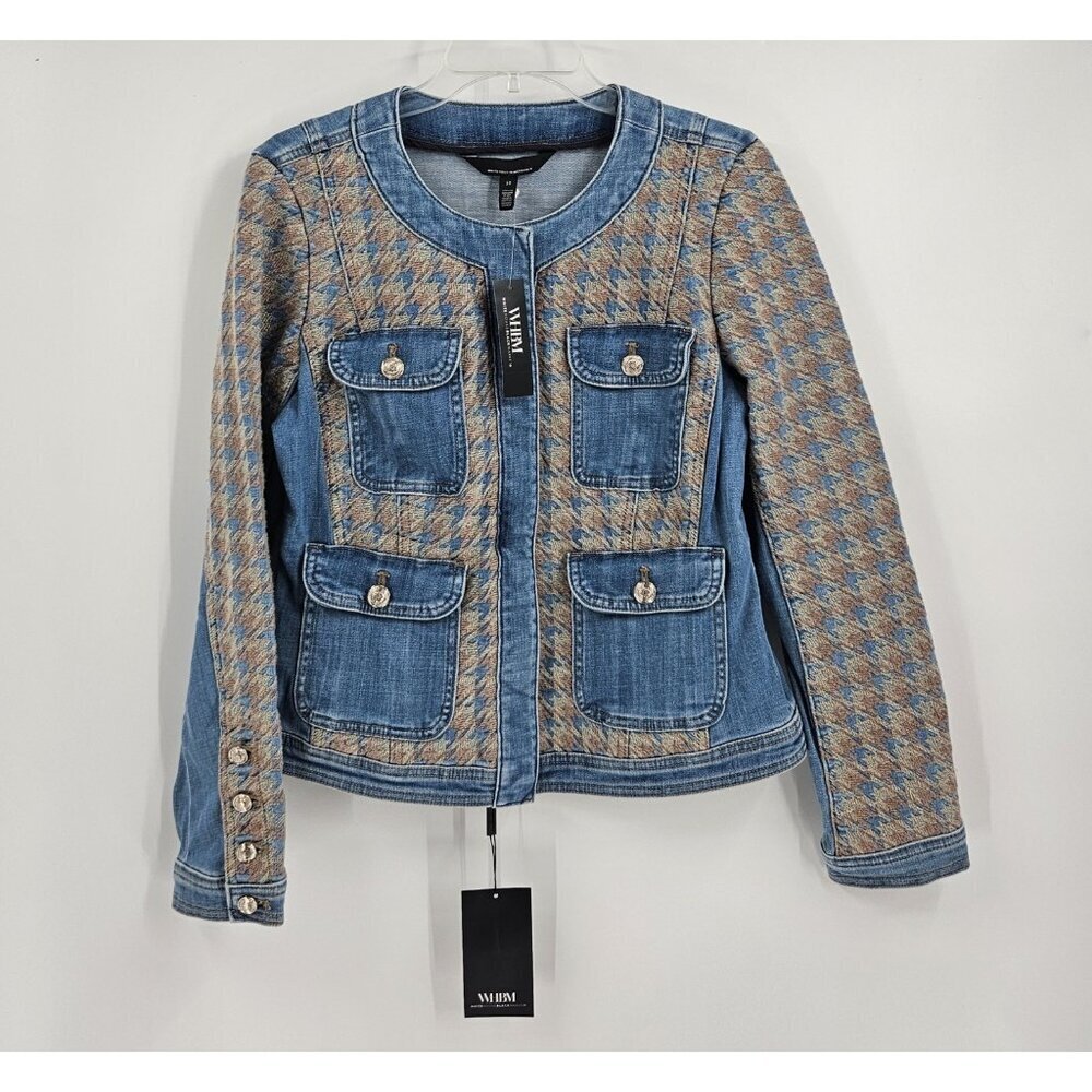 White House Black Market Women’s Sz 10 Denim Tweed Embroidered Jacket